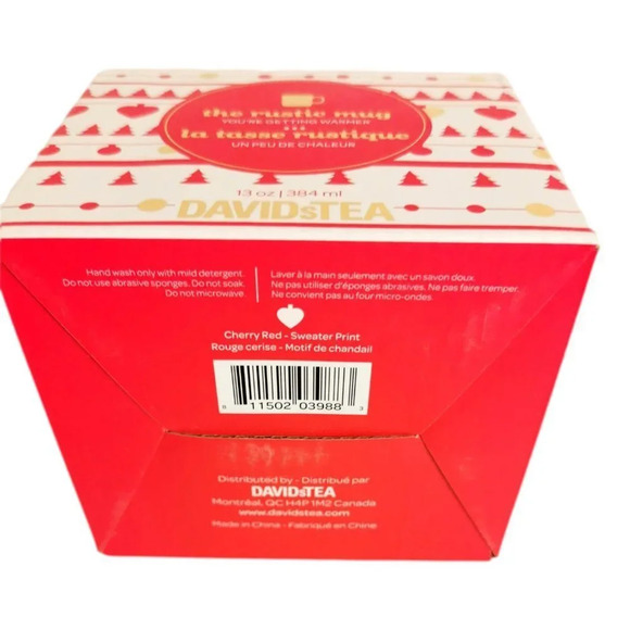 Davids Tea Coffee Xmas Mug Lot 2 Cherry Red Holiday Nordic 13 oz Ceramic New - Picture 7 of 7